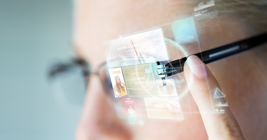 Woman wearing smart glasses Augmented Reality Glasses
