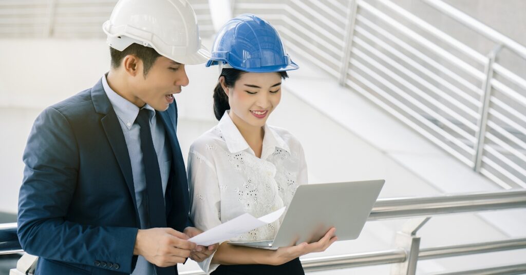 Engineers analyzing data