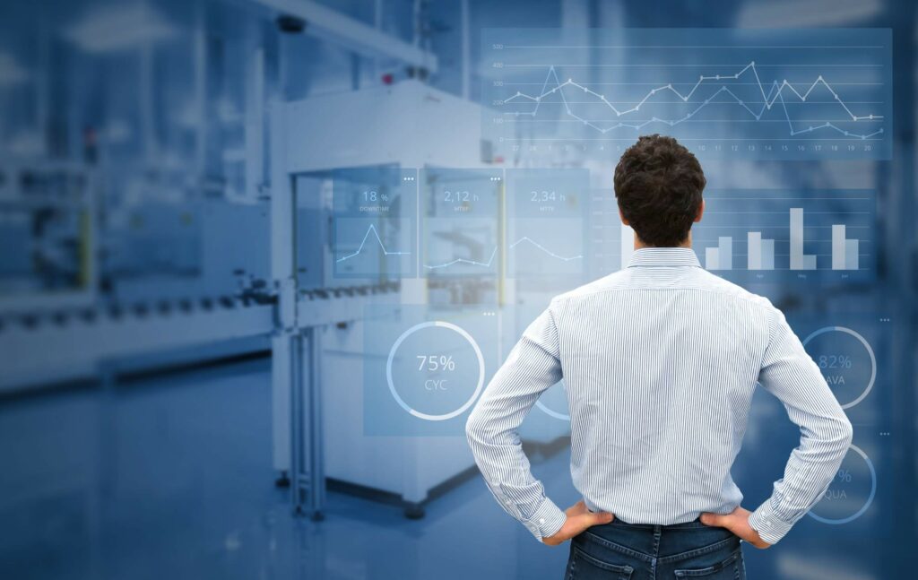 Engineer looking at data