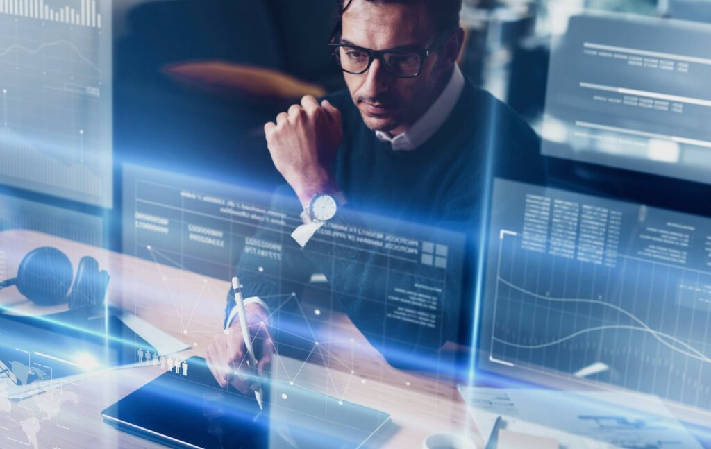 data scientist looking at data for manufacturing